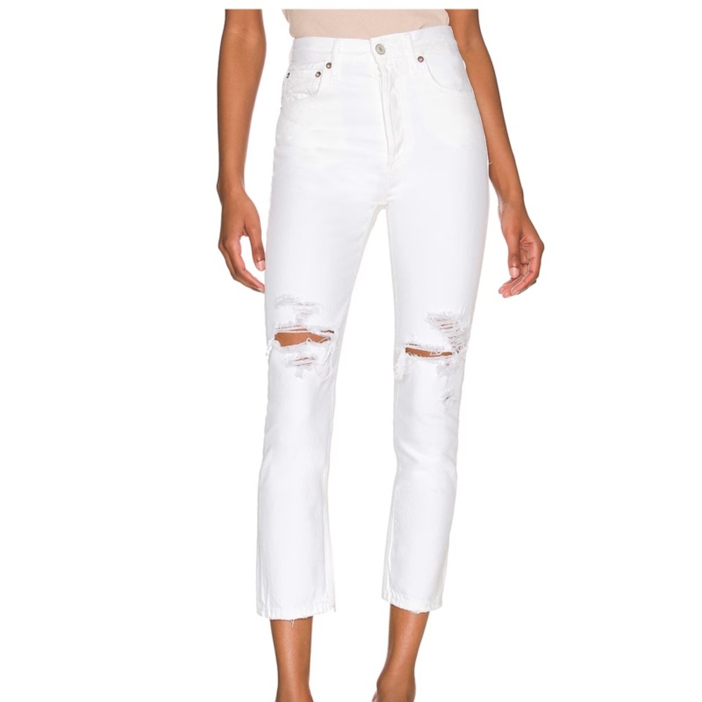 Agolde Slant White Riley Crop High-Rise Straight Jeans